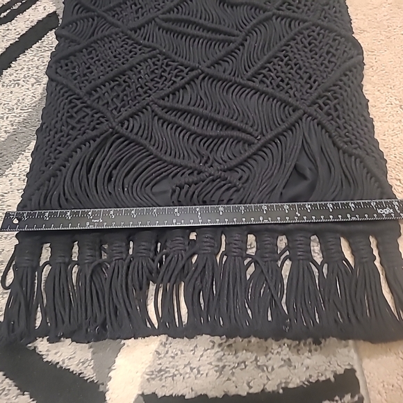 Anju Woven Cotton Large Fringe Black Bag - Picture 8 of 13